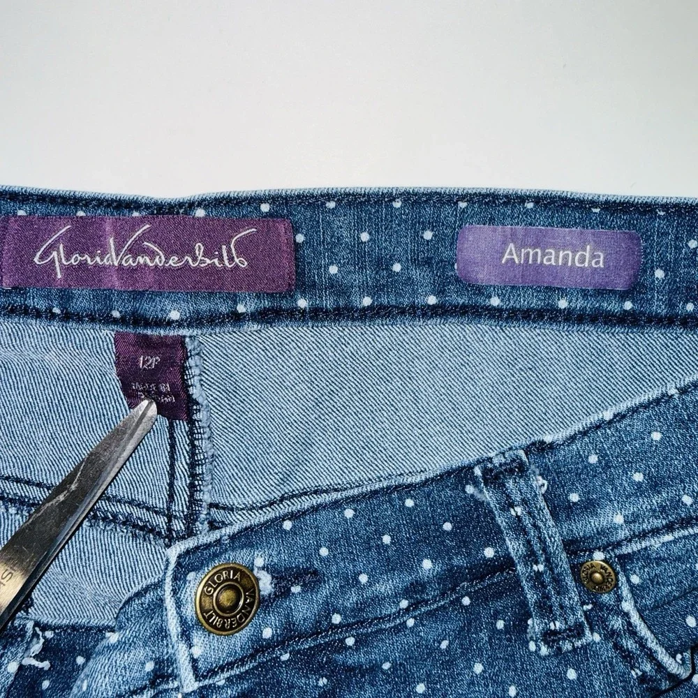 Gloria Vanderbilt Amanda Jeans 12P Blue Polka Dot Tapered Leg High Rise Petite - Picture 2 of 8